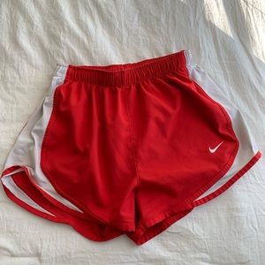 Red and white nike shorts